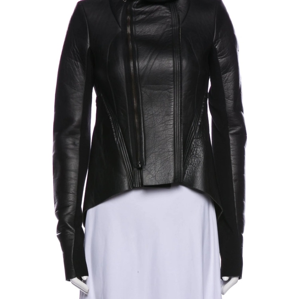 Rick Owens Double Zipper Lilies Black Leather Jacket